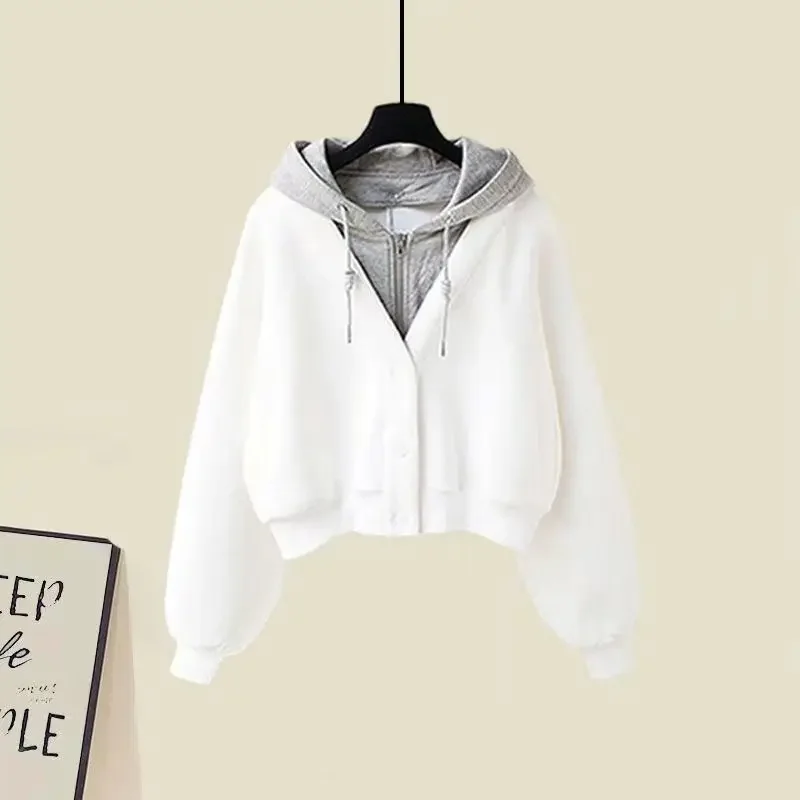 Completi da donna in 2 pezzi Completi in felpa Set di abiti in felpa Moda coreana Casual Cappotto con cappuccio Gonna Abiti Set da due pezzi