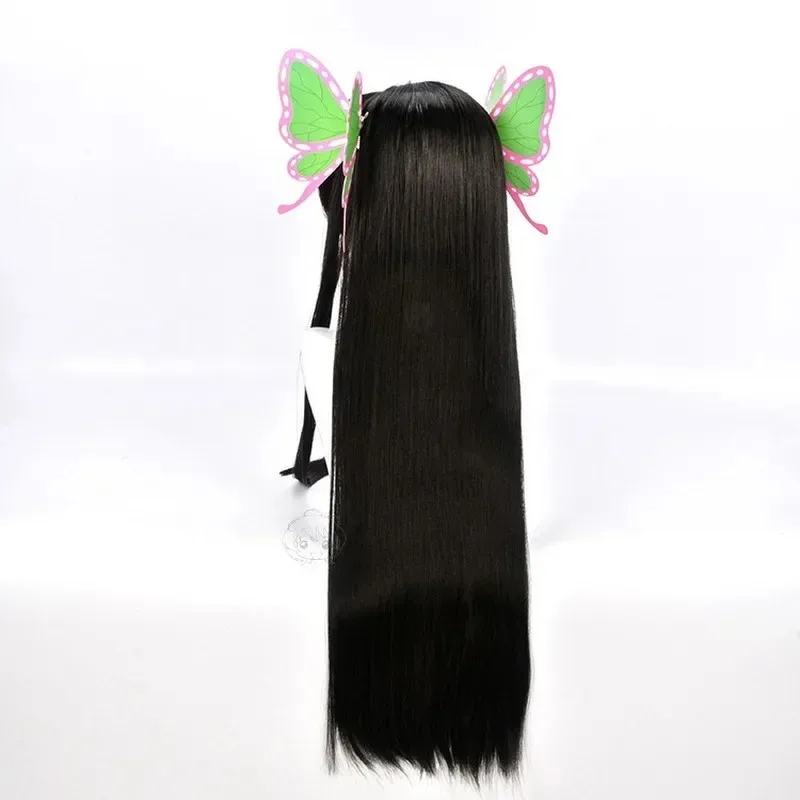 25COSKochou Kanae Cosplay Perücke Anime Kimetsu Keine Yaiba Cosplay Schwarz Lange Gerade Perücken Haar Schmetterling Kopfbedeckung Halloween Kostüm