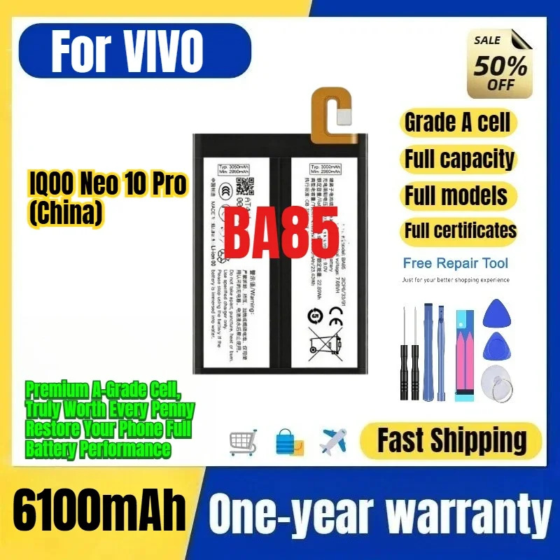 BA85 for VIVO IQOO Neo 10 Pro (China)  Phone Battery 0 Cycle  High Capacity Battery Replacement Bateria Grade A Cell with Tools