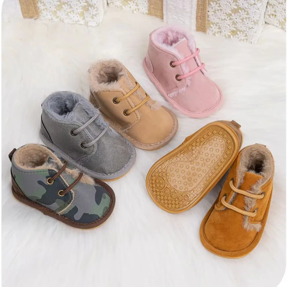 

KIDSUN Multicolor Lace Up Ankle Plush Snow Baby Booties Baby Boy Girl Shoes Anti-Slip Rubber Sole Toddler Winter Warm Crib Shoes