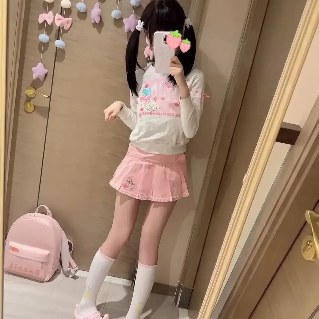 Japanese Cute Cartoon Mp Embroidery Pleated Skirt Summer Sweet Girl A-line Mini Skirt Fairycore Y2k Skirt Faldas Mujer Moda