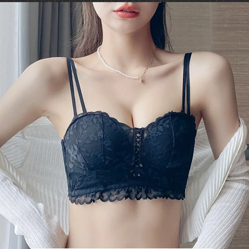 

New Mesh Lace Bras for Women Push Up Crop Top Gray White Bras Seamless Beauty Backless Bralette Sexy Lingerie Sutian Feminino