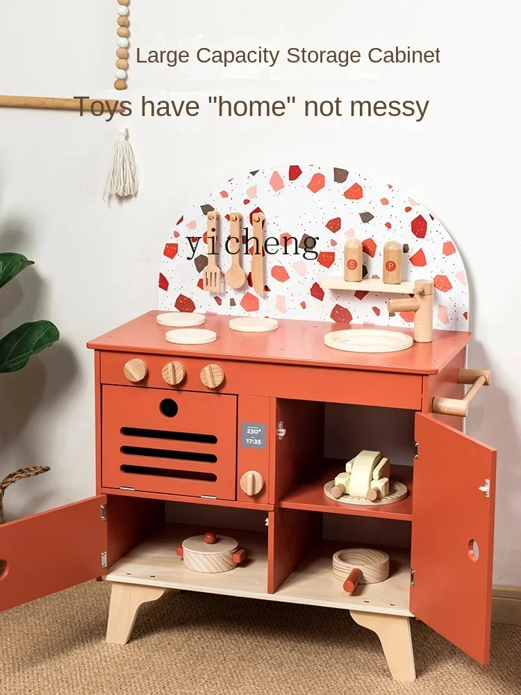 Tqh jouets de cuisine pour enfants costume en bois petite fille jouer maison cuisine ustensiles de cuisine en bois 2-6 ans