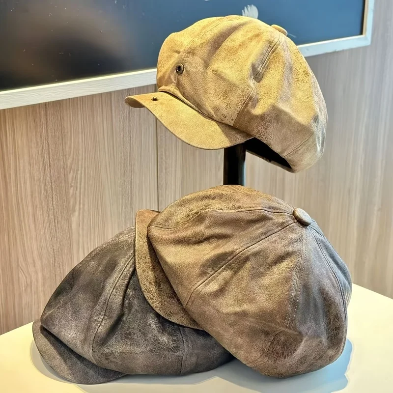Vintage Button Beret Unisex Lightweight Octagonal Cap Men Women Painter Hat for Winter New Year Holiday Professional Outfits