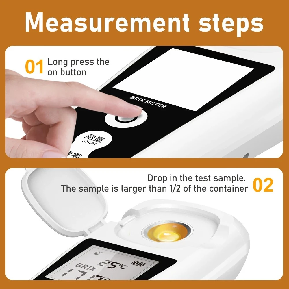 Refractometer LCD Digital Brix Meter Rechargeable Sugar Meter for Measuring the Liquid Sugar Content of Fruit Drinks