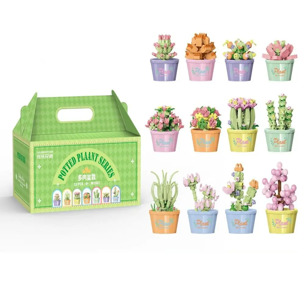 DIY 꽃 화분 블록 교육용 홈 데스크 식물 장식 영원한 꽃다발 장난감 소녀 블록 어린이 장난감