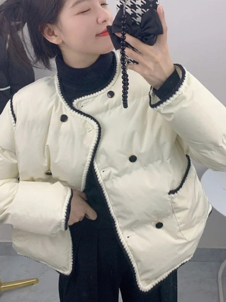 

Корейское шикарное ретро-цветное вязаное хлопковое пальто с кружевной отделкой, женское элитное универсальное хлопковое пальто с двойной пуговицей, весна-осень...