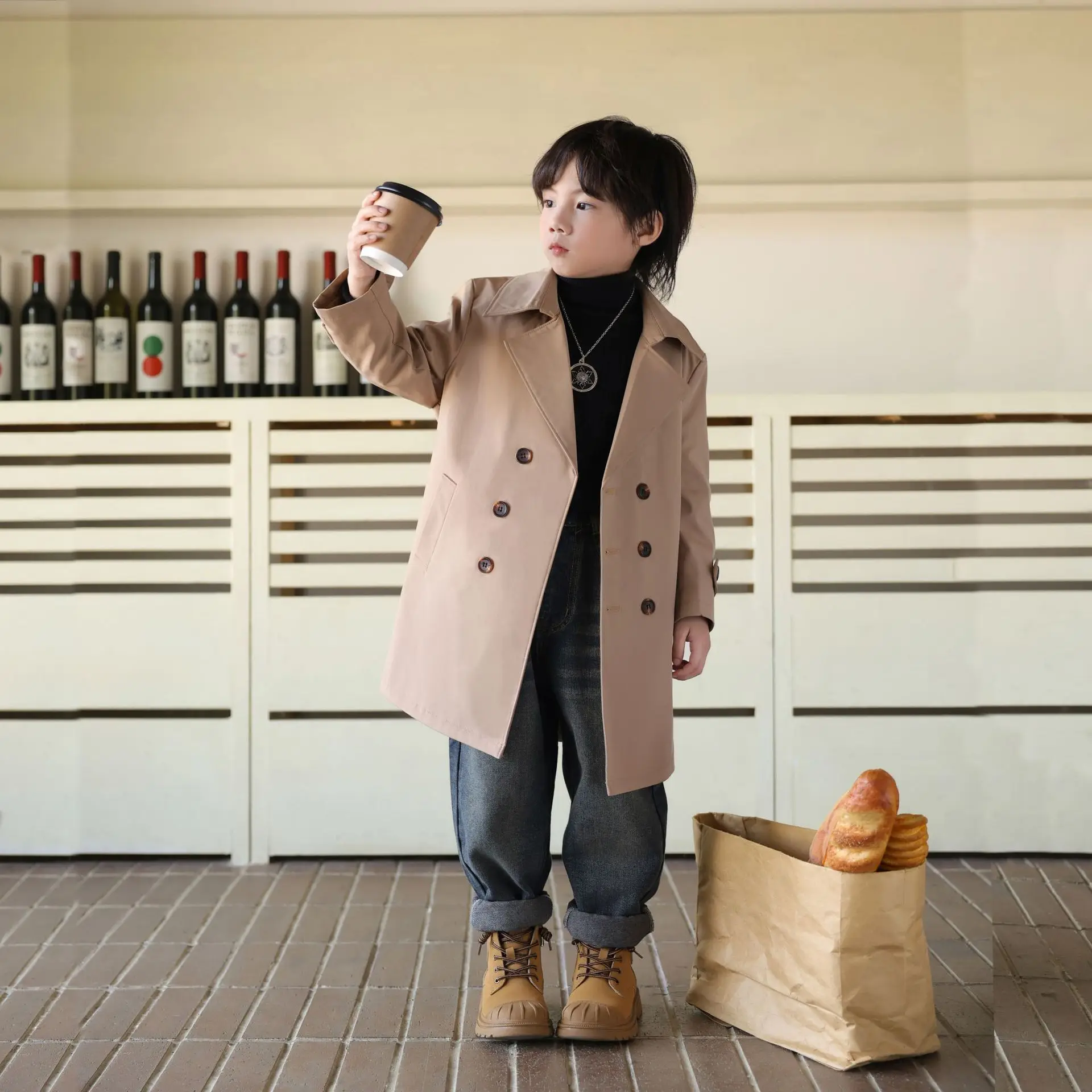 

2025 Autumn and Winter Children's Trench Coat Children's Long Coat