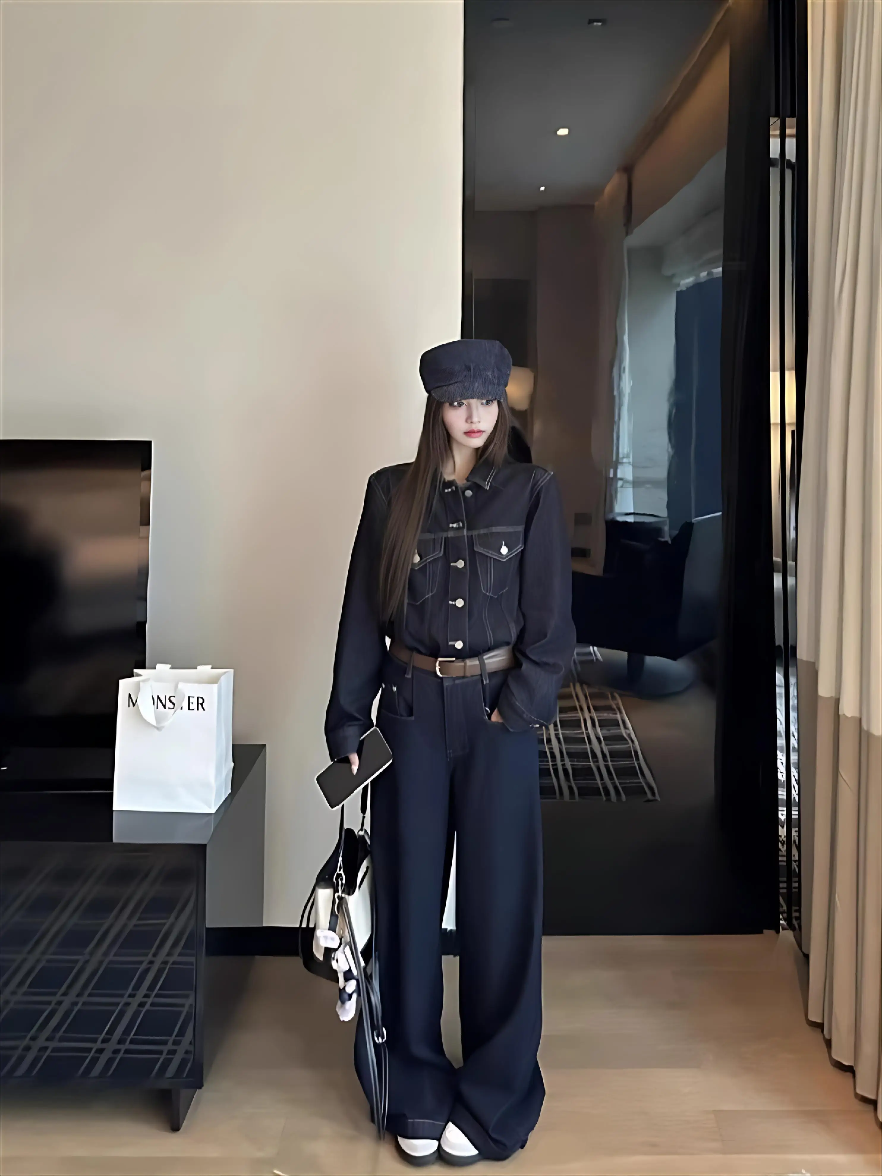 

Джинсовое пальто, длинное женское зимнее стеганое пальто из овчины с капюшоном, уютная водолазка на пуговицах с клапаном и подкладкой на поясе, укороченная функциональная OL