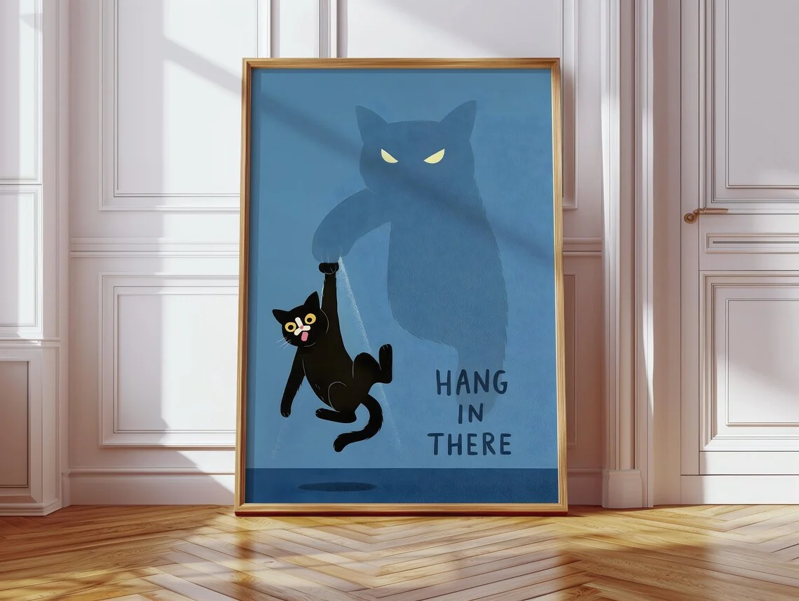 hang-in-there-cat-digital-download-arte-de-parede-motivacional-engracada-gato-preto-imprimivel-decoracao-de-parede-inspiradora-com-gatos-humor-cat-di