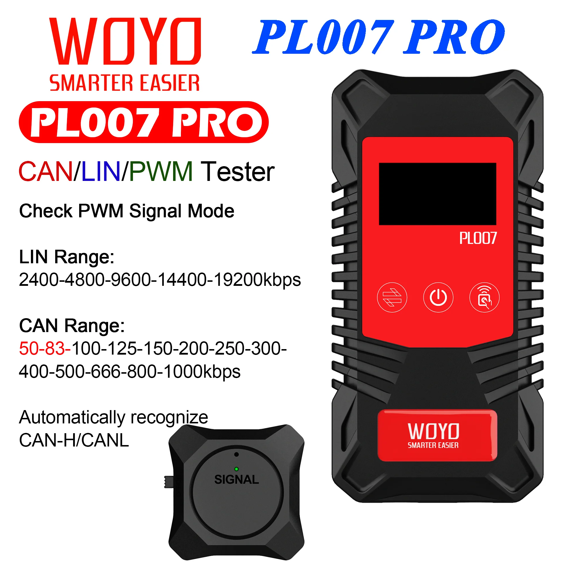 

WOYO PL007 PRO CAN/LIN BUS Tester with Wireless Remote Signal Receiver PWM Signal Detector For Automotive Diagnostic Tool