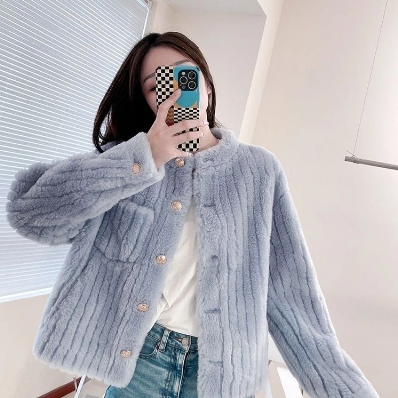 New 2024 Autumn Winter Women's Faux Sheep Shearing Coat Female Thick Casual Jacket Teen Girl Faux Fur Warm Outerwear