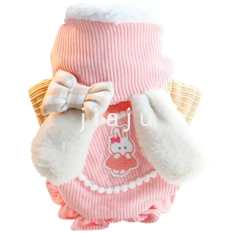 

Warm Dogs Coat Fleece Inside Dog Costume Winter Puppy Pet Clothing Outfit with Cute Rabbit Ears