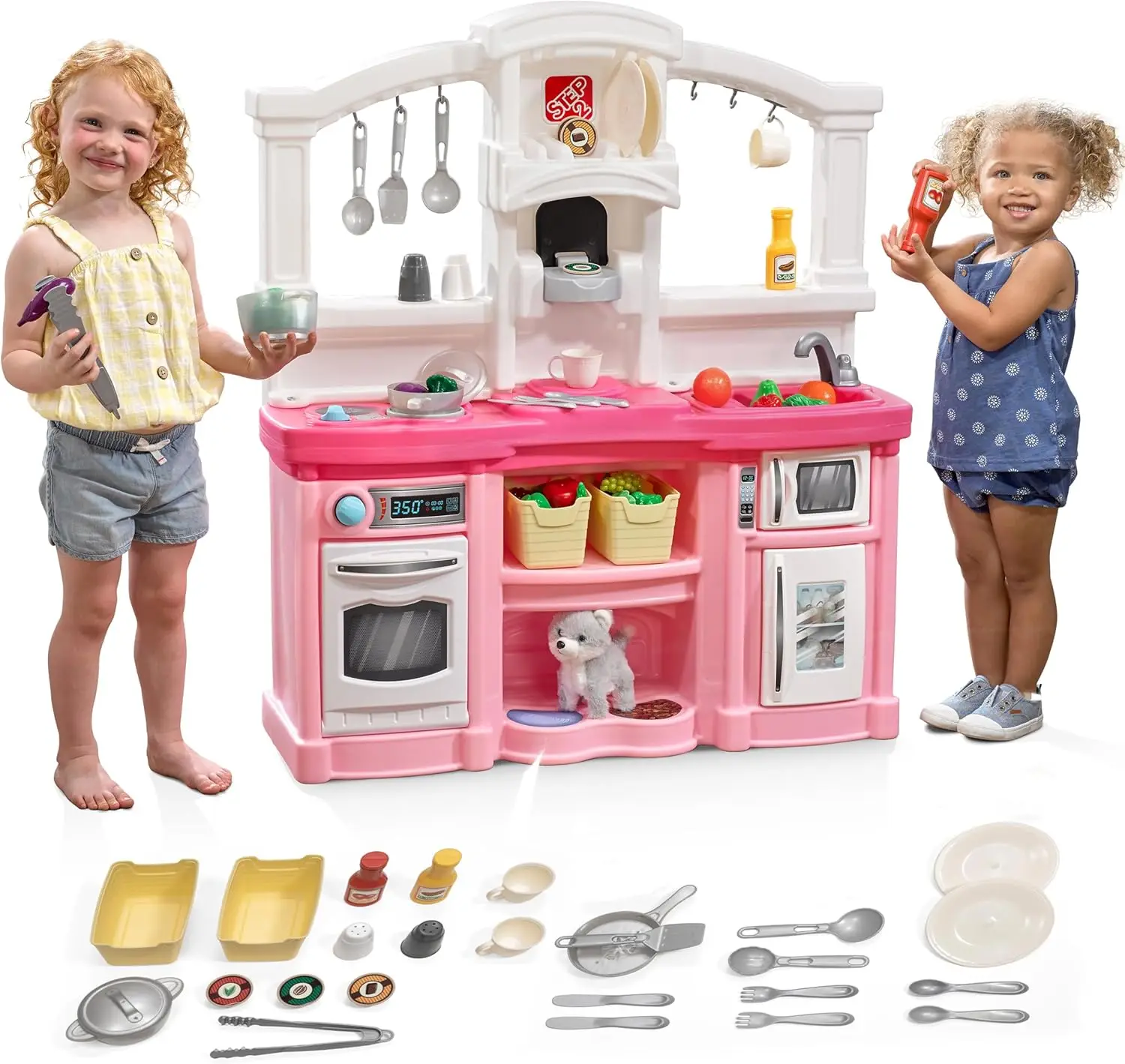 Diversão Cozinha Playset com Luzes e Sons, Playset Durável para Crianças, Cozinha Interior e Exterior, Play Set Interativo, Step2