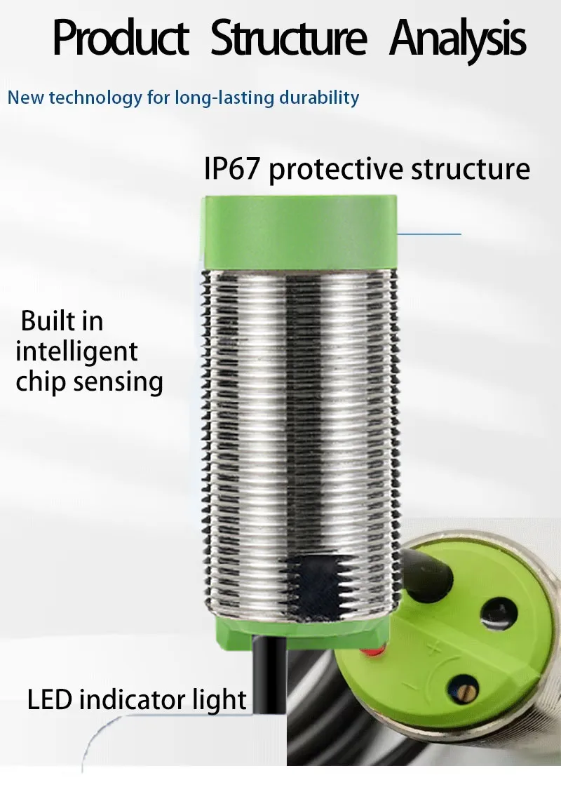 CR30-15DN Capacitive proximity switch sensor M30 NPN or PNP 12-24V DC cylinder Proximity sensor