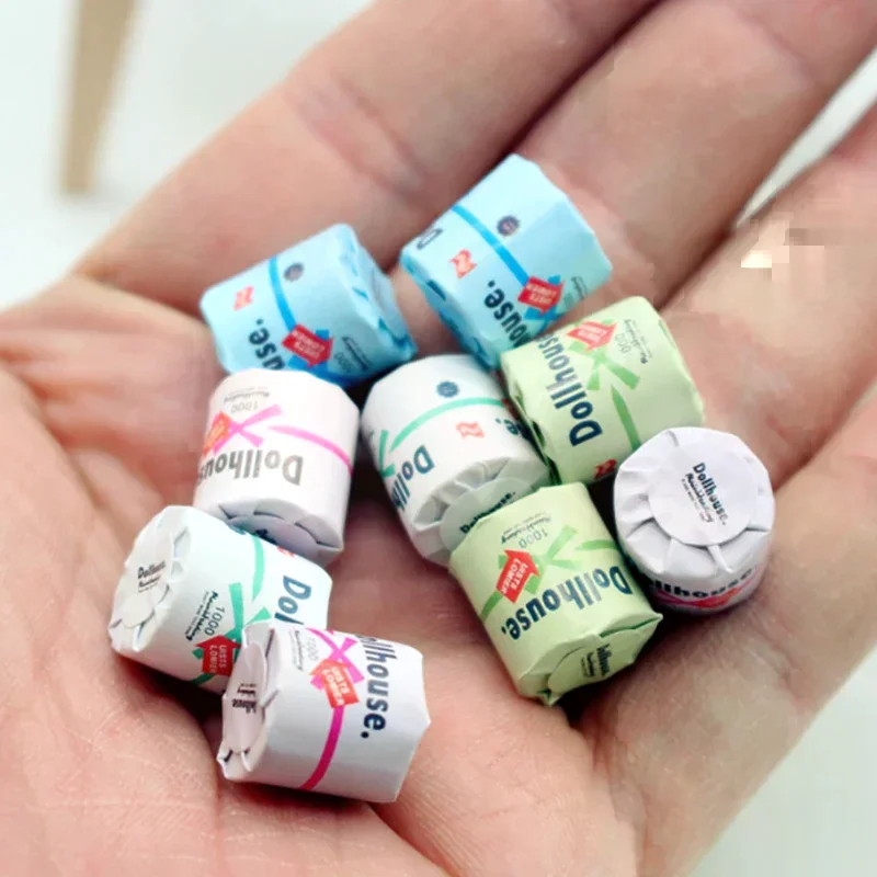 Mini rollo de papel higiénico en miniatura para casa de muñecas, modelo de papel higiénico rasgable para decoración de casa de muñecas, juguetes para juego de imitación, regalo, 1/12
