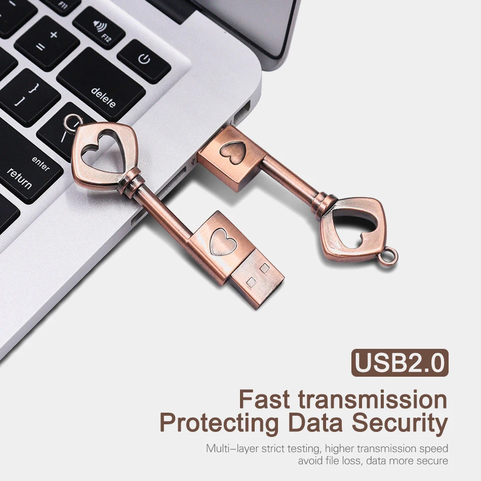 WANSENDA メタルキー USB 2.0 フラッシュドライブ クリエイティブペンドライブ 4GB 8GB 16GB 32GB 64GB 128GB 実容量 メモリスティック Uディスク