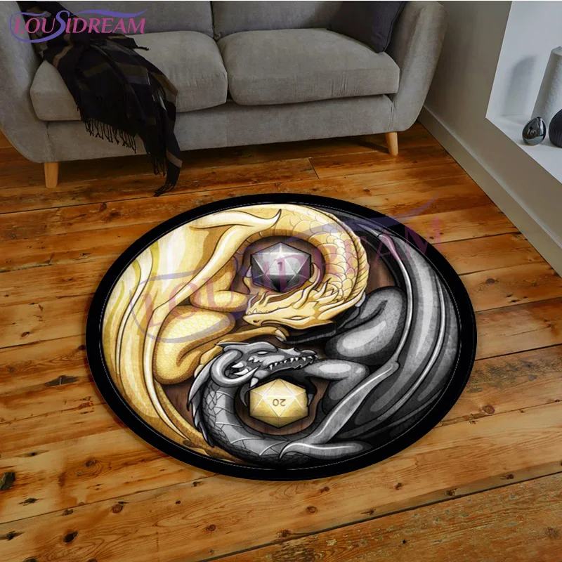 D & D D20 Dice Printed Round Rug Floor Mat Dooemat Rugs for Bedroom Home Decor for Kids Playroom Dungeon Master Gifts