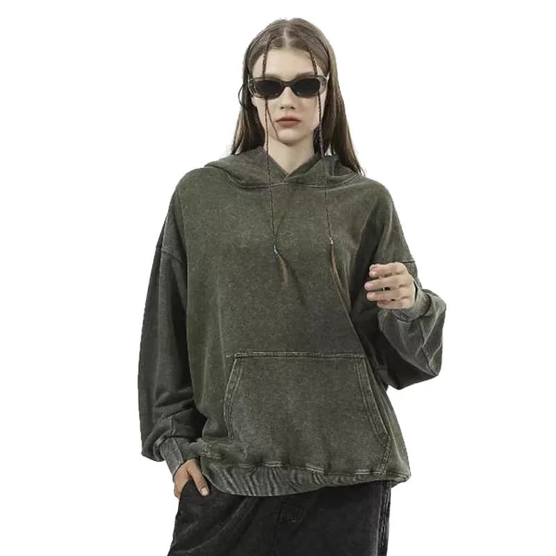 

Autumn 350g heavy trendy brand retro solid color casual loose large size hoodie sweater men's customization