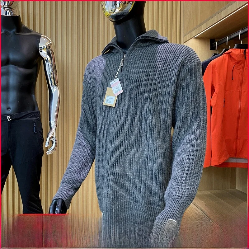 

Knitted Sweater Jaet Men's f Zipper Collapsible Autumn Winter New Faion Casual Loose Fit round Ne Long Sve