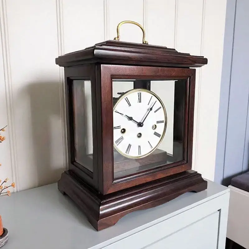 New Chinese-style simple mechanical table clock, German movement, seat clock, ebony music timepiece, modern middle hall ornament