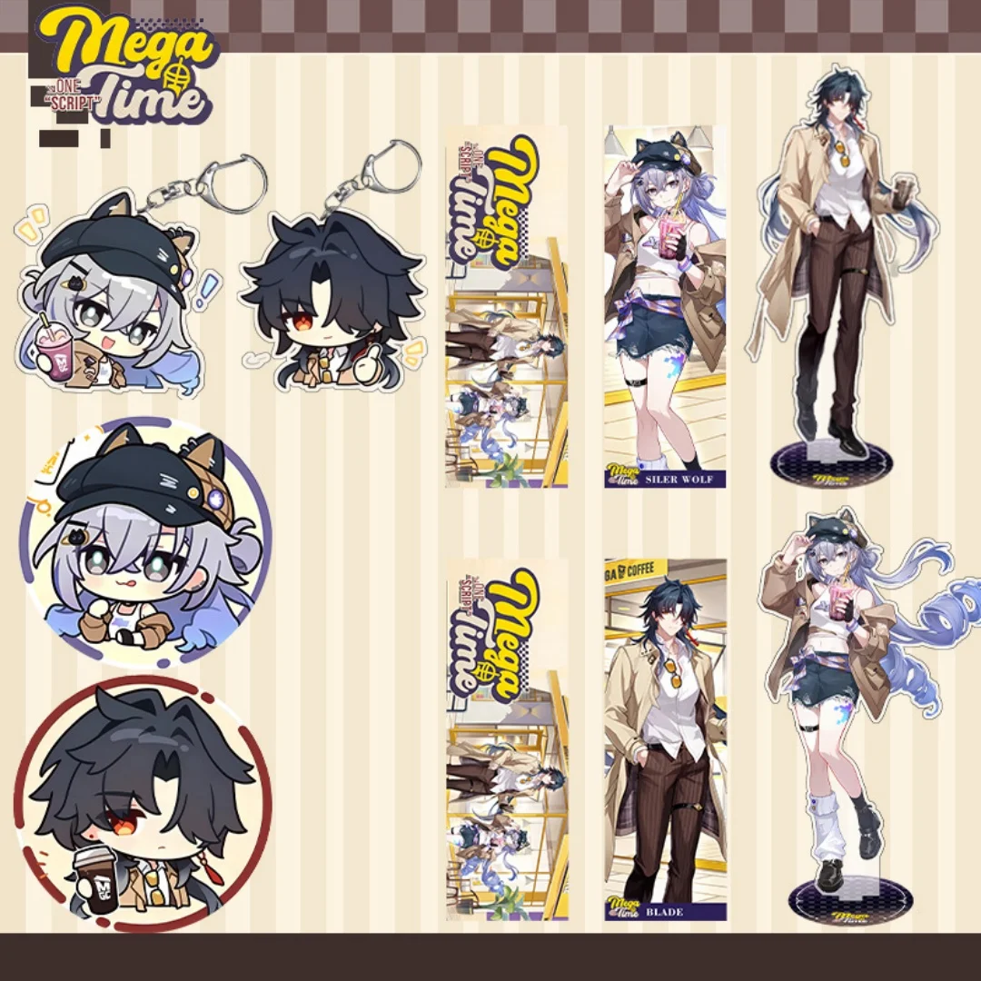 Honkai: Star Rail MEGA COFFEE Set Keychain Blade Silver Wolf Cute Anime Stand Model Plate Keychain Desk Decor Collection Gift