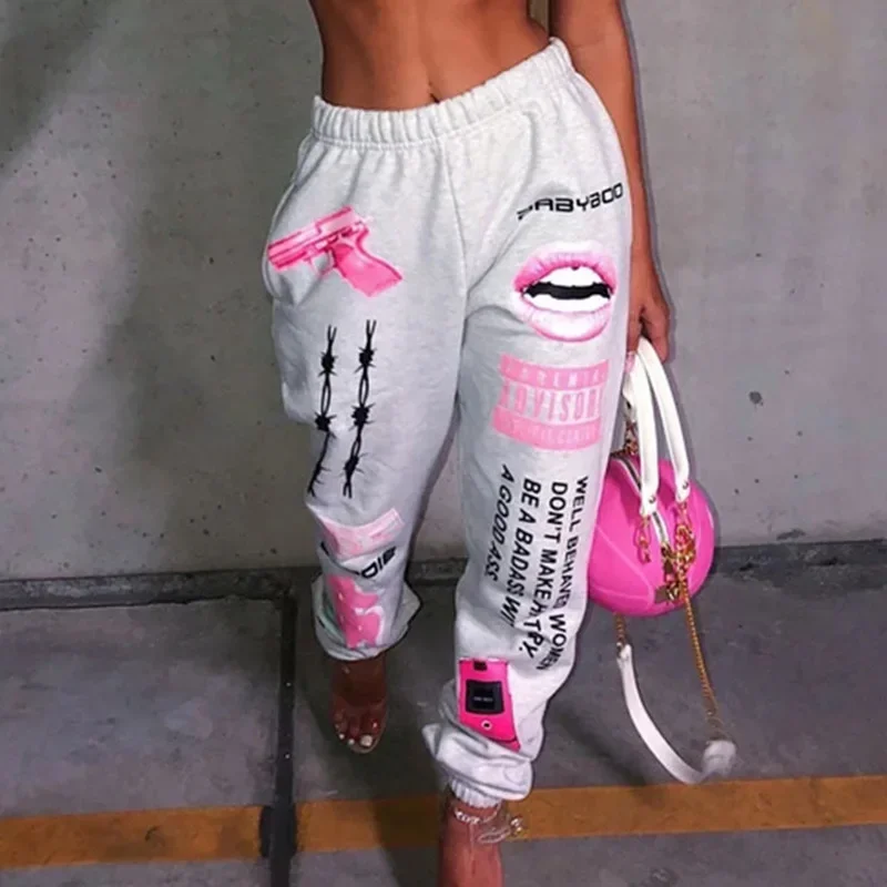 2021 New Summer Hip-hop Graphic Sweatpants Women\'s Jogger Trousers Harajuku High Waist Loose Casual Pants Sweatpants Women