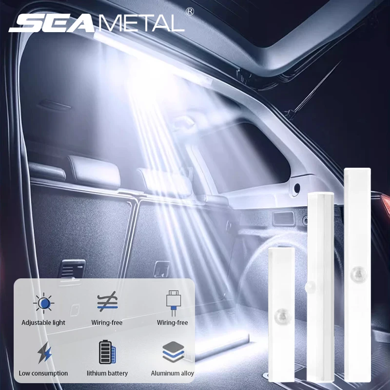 SEAMETAL bezprzewodowa lampa z czujnikiem ruchu do bagażnika samochodu USB akumulatorowa lampa LED z czujnikiem 3-kolorowa lampka nocna z regulacją jasności