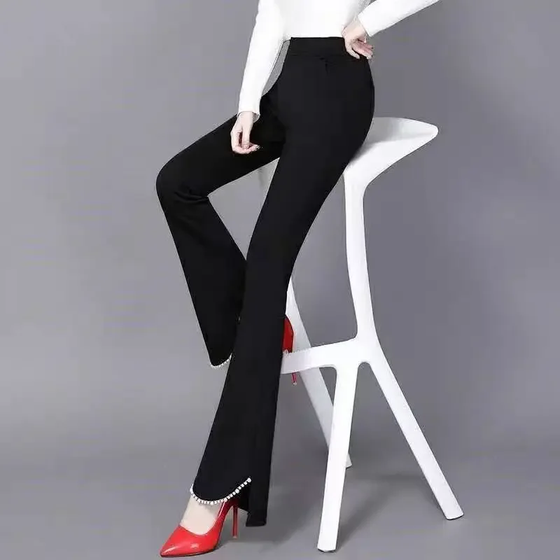 Patchwork printemps été couleur unie pantalon femmes vêtements simplicité mince décontracté Flare dames mode taille haute pantalon JJ732