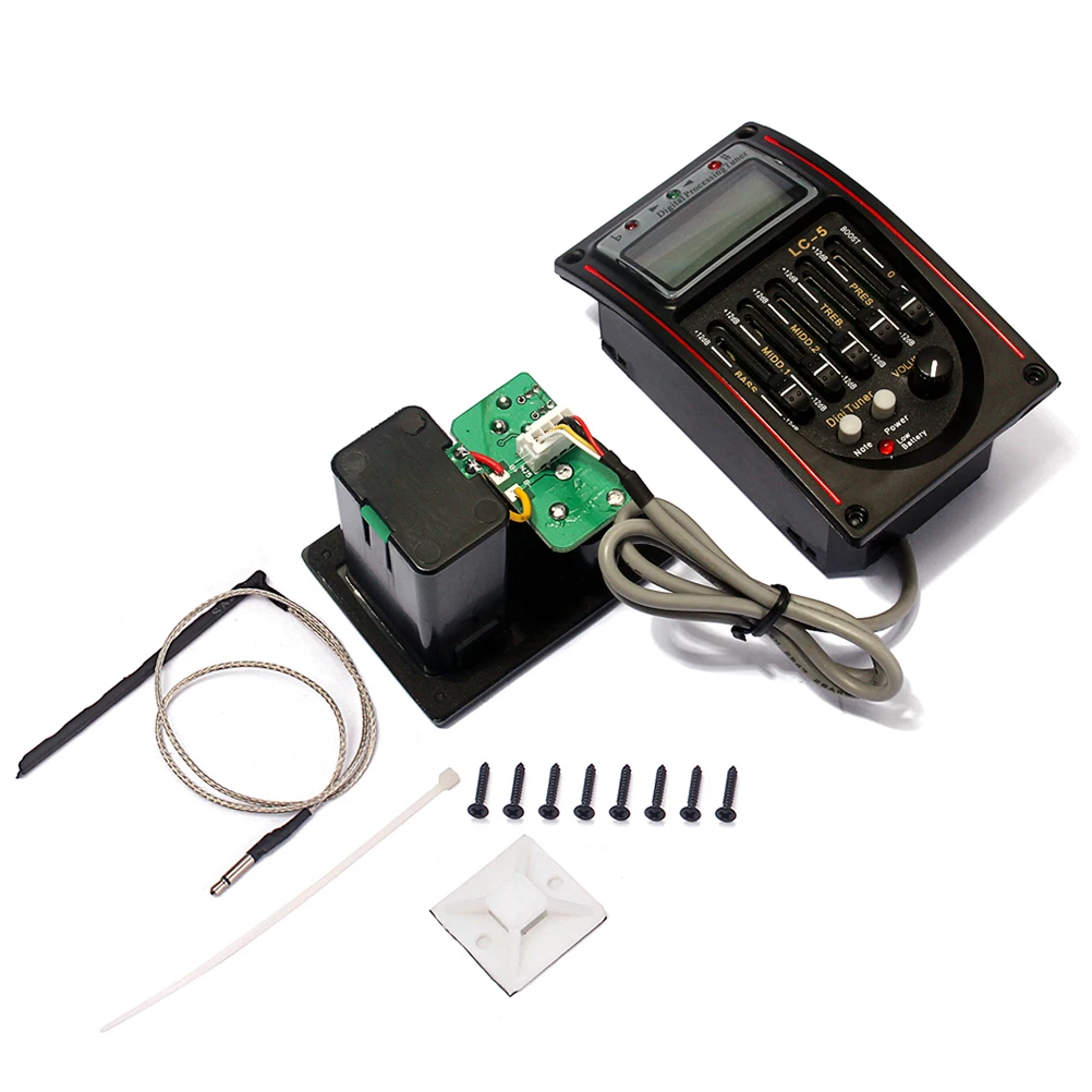 

5-Band EQ Guitar Preamp Pickup Piezo Black Tuner Equalizer for Acoustic Classical Guitars Amplify 5 Section