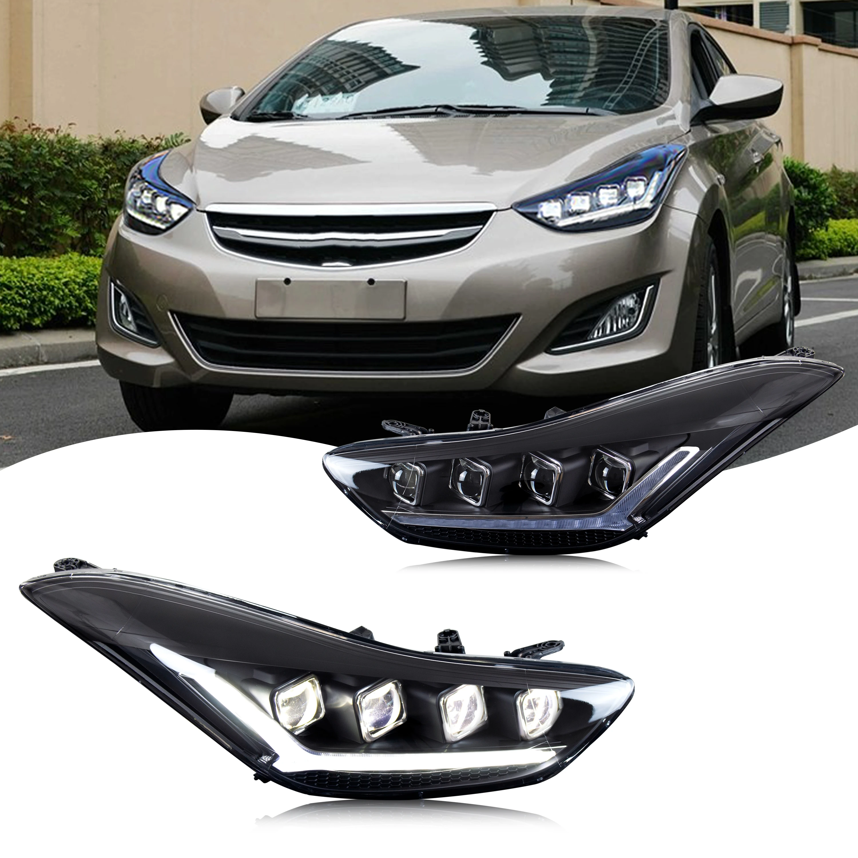 

LED Headlights for Hyundai Elantra 2011-2015 Sedan GLS SE Sport DRL Projector Sequential Turn Signal Front Lamps Assembly