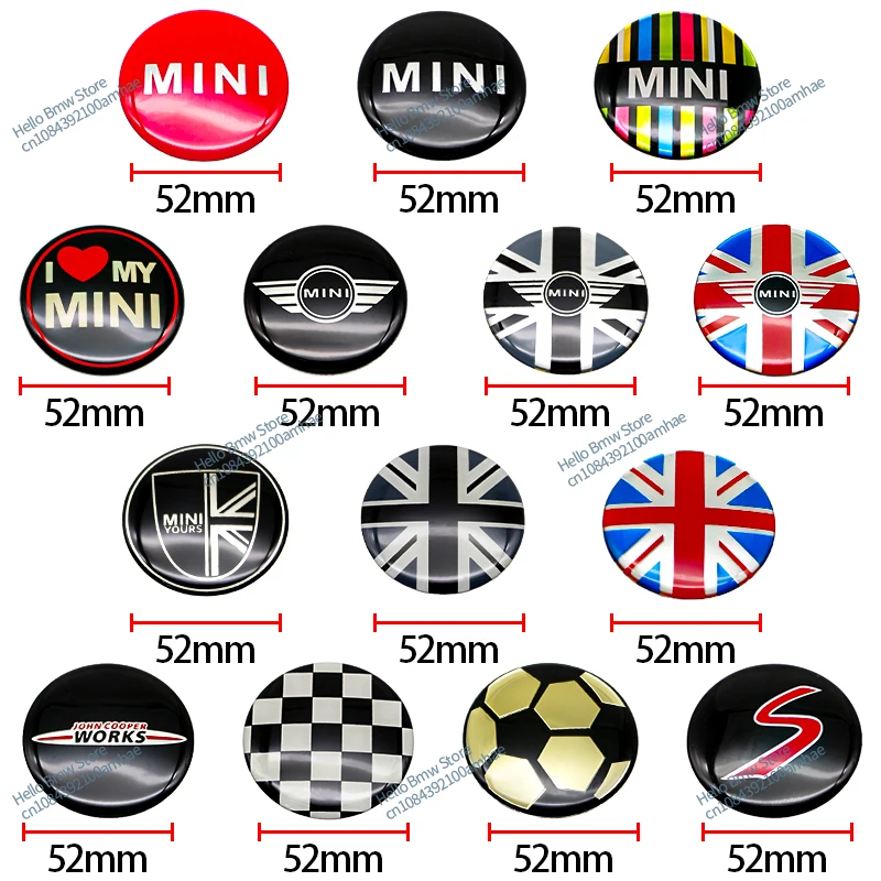 4pcs 52mm Car Wheel Center Cover Sticker Hub Cap Decal Auto Accessorie For MINI JHON COOPERR52 F56 R53 F60 R57 R58 R59 R60 R50 S