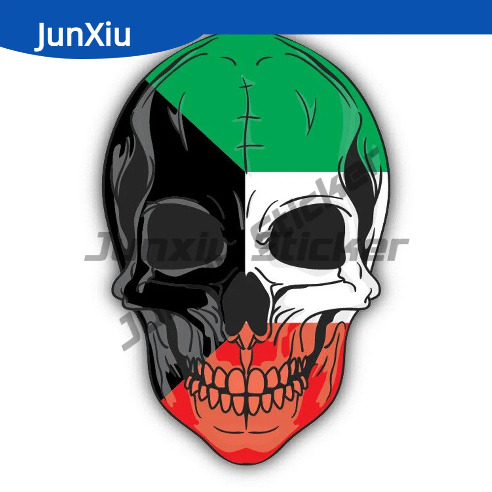 

Skull Kuwait Flag Sticker Creativity Car Bumper Window Phone Trunk Guitar Cover Scratches Exterior Decor Waterproof Accessories