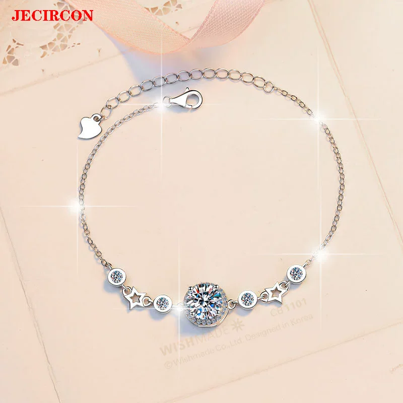 

JECIRCON S925 Sterling Silver 1CT Moissanite Bracelet for Women, Korean Style Star Design Sparkling Versatile Delicate Jewelry