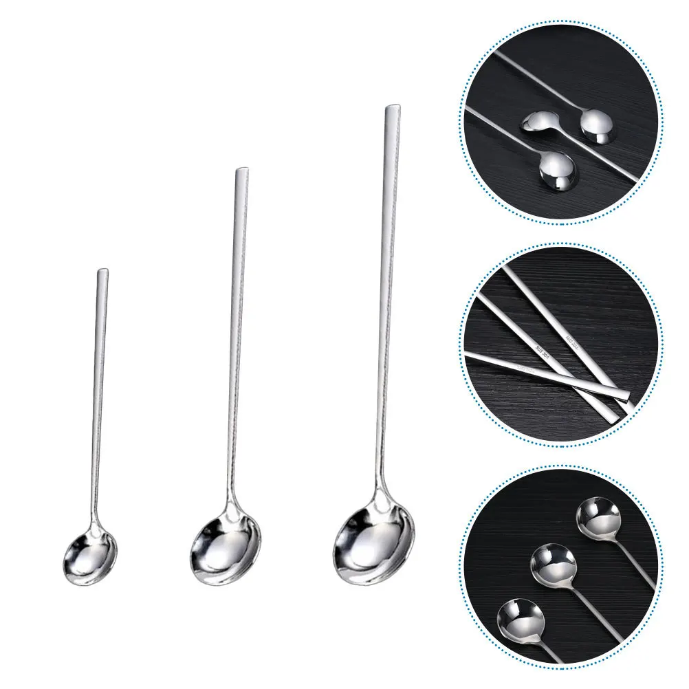 

3pcs Stainless Steel Stirring Spoons Long Handle Coffee Spoons Set For Tea Juice Dessert Food Use Kitchen Bar Tool