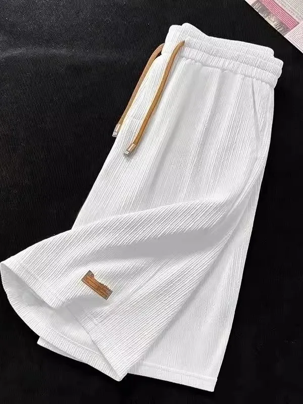 

Мужские лыжи из ледяного шелка, летние тонкие спортивные повседневные баскетбольные брюки средней длины, дышащие свободные брюки длиной пять четвертей