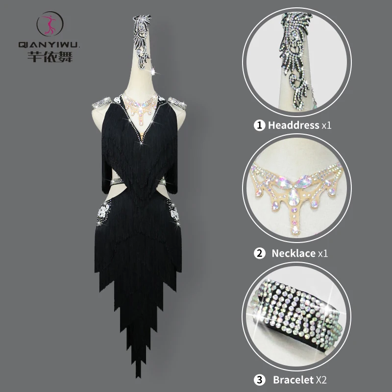 Strój do tańca latynoamerykańskiego dla dziewczynki, sukienka sceniczna z frędzlami, kostium damski na studniówkę, zawody, sport, imprezę, strój taneczny dla dzieci, garnitur, 2025