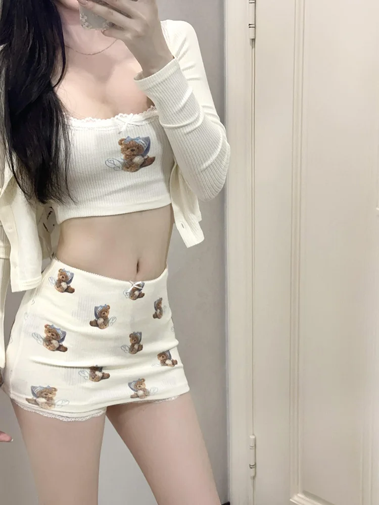 

Spicy Girl Svel Strap Cardigan Set Women Spring Autumn Inner Vest ort Skirt Top Whole Set Faion Ensemble