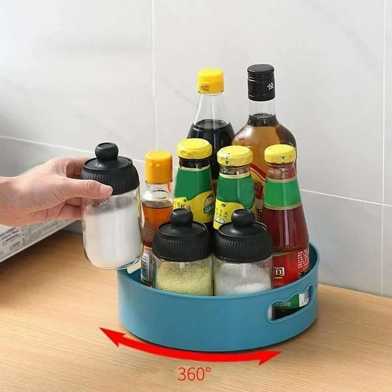 360 Rotating Tray Kitchen Storage Containers for Spice Jar Snack Food  Bathroom  Box Non Slip Cosmetics Organizer