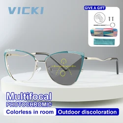 VICKI New Cat-eye Tide Eye Multi-focal Glasses Can Be Customized Prescription Multi-focal Glasses Photochromic Glasses G9718