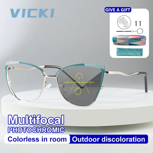 VICKI, nuevas gafas multifocales de ojo de gato, se pueden personalizar, gafas multifocales graduadas, gafas fotocromáticas G9718