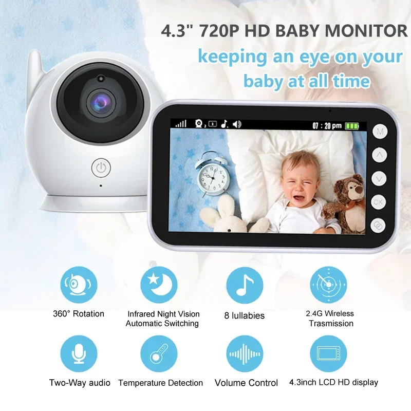 Monitor de bebé con batería de 4,5 pulgadas y 2000mAh, cámara de vídeo, Audio bidireccional, intercomunicador, visión nocturna automática, cámara de seguridad para niños, Babysitte