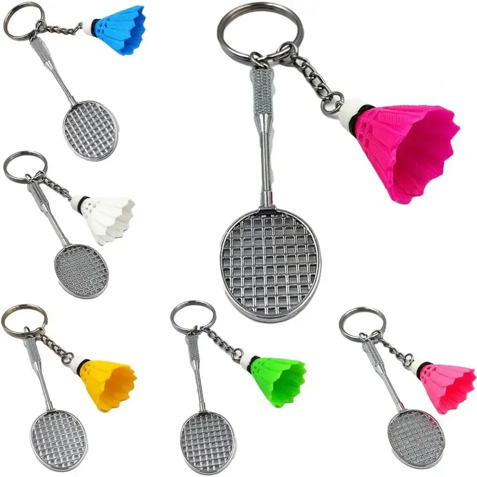 Mini 3D Badminton Racket Balls Sports Keychains Pendant Keyfob DIY Keyrings Bag Charms Car Trinket Accessories Key Holder Gift