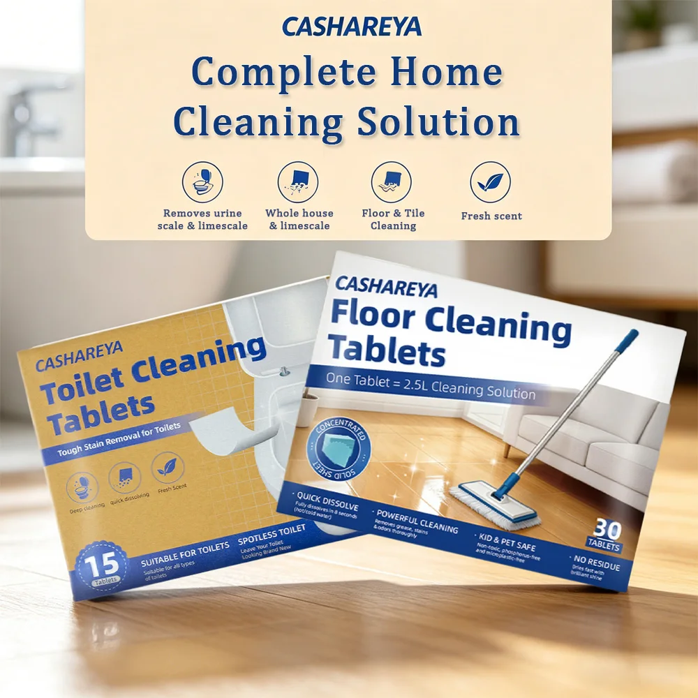 

CASHAREYA Home Cleaning Tablets 45pcs Combo Toilet Bowl Cleaner Sheets Floor Cleaning Tiles Deodorizing De-Yellowing Set