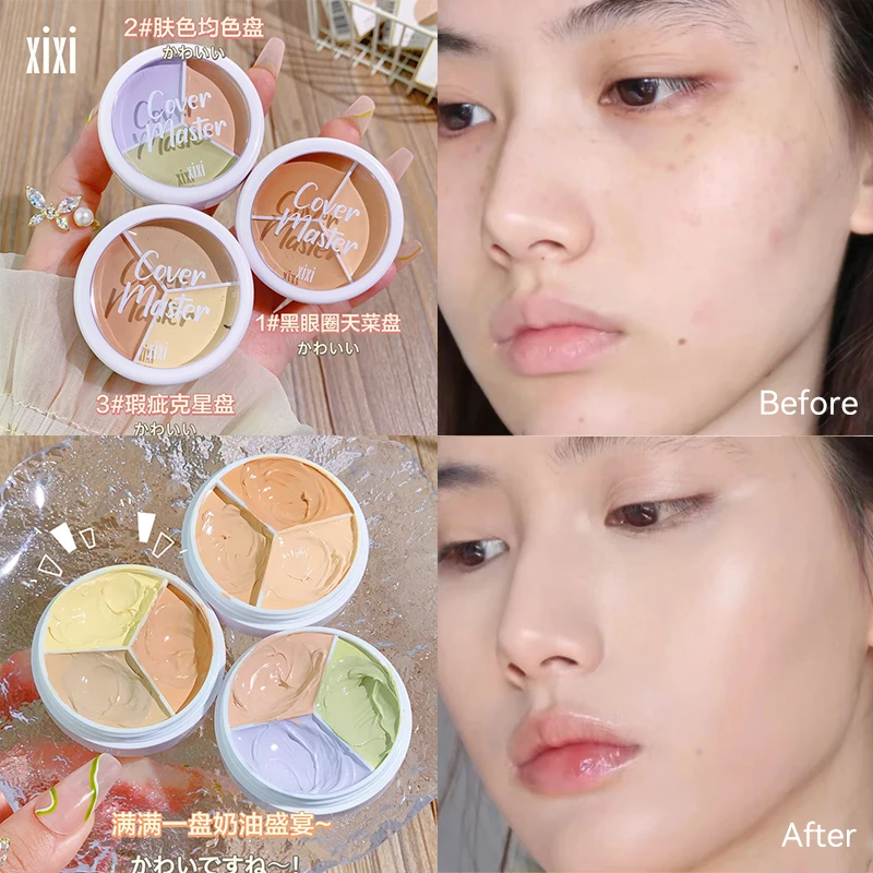 3 Colors Concealer Palette Eyeshadow Base Palette Correcter Face Contour Moisturizing Full Coverage Concealer Cream With Brush