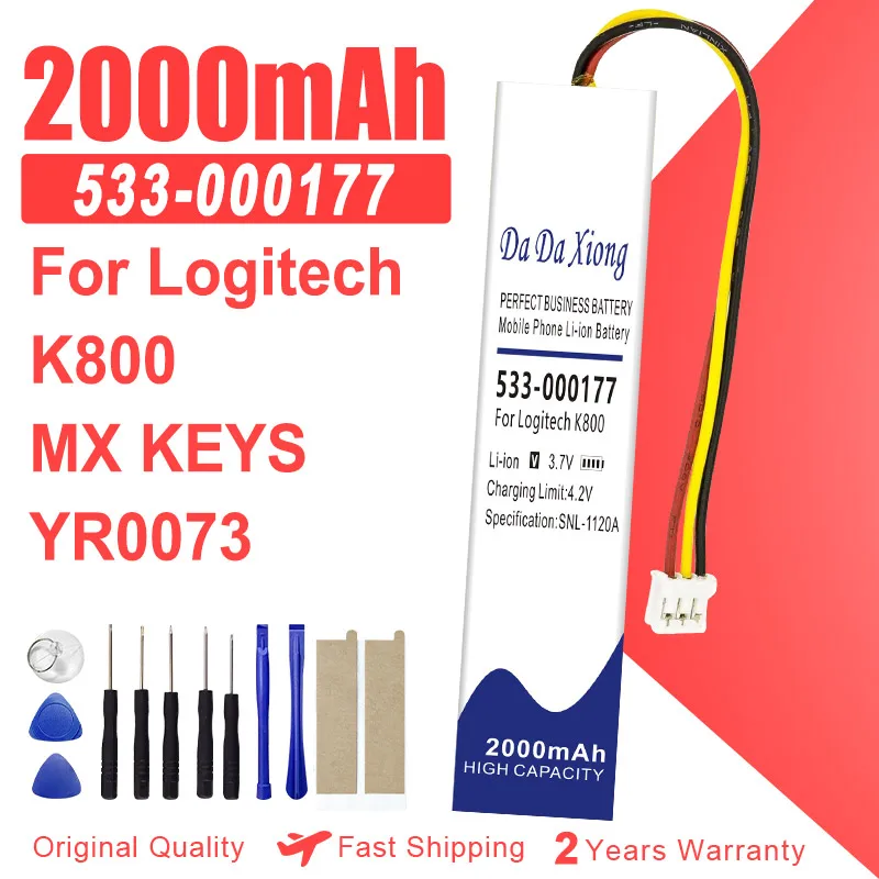 

2000 мАч 533-000221 802085P 533-000177 533-000141 Аккумулятор для Logitech K800, MX KEYS, YR0073 MX KEYS Mini Keyboard Bateria