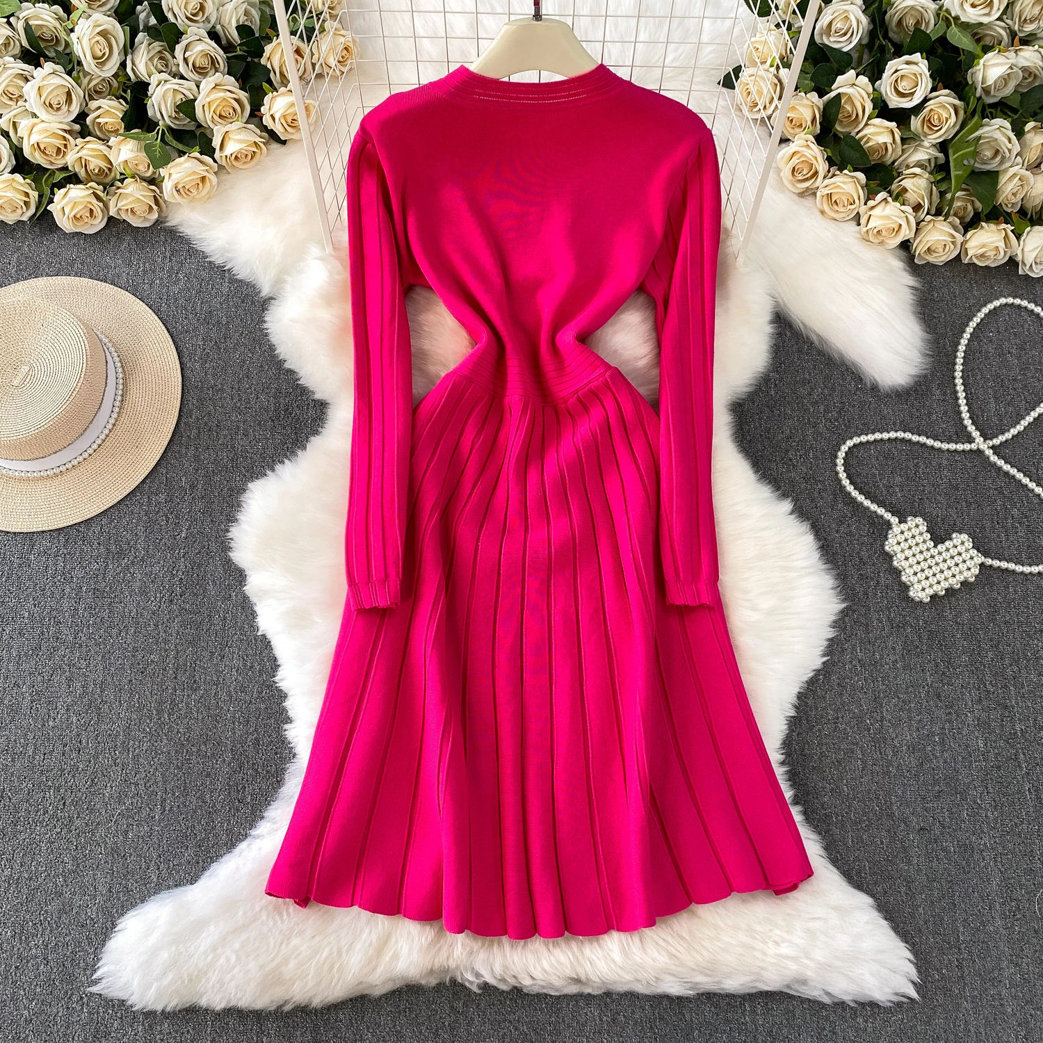 Ele malha longa dr com metal bule redondo ne fino ajuste a linha camada base para mulher outono inverno cintura alta