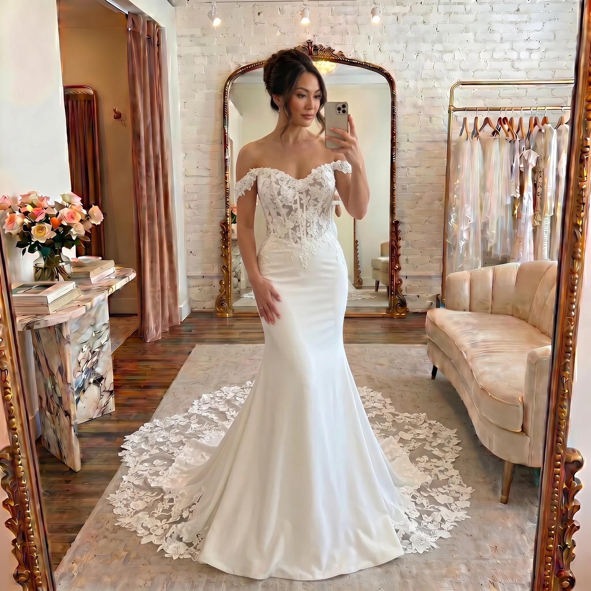 Mermaid Wedding Dress Sheer Corset Bodice Satin Skirt Lace Cathedral Train Bridal Gown Custom Ivory Vestido De Novia