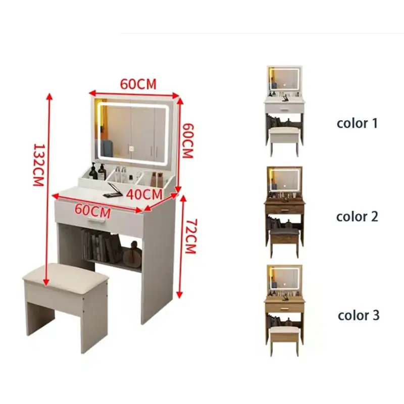 @#Popular Modern Small Makeup Vanity Dressing Set with Lights Mirror and Chair Cheap Bedroom Vanity Dresser for Daily Use