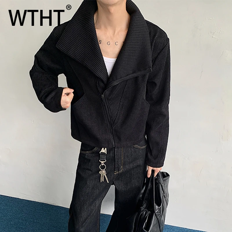 

WTHT Fashion 2025 Autumn Men's Solid Color Texture High Street Coats Trendy Stand Color Long Sleeves Jackets Male 2A1651
